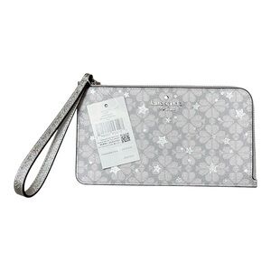 Kate Spade Flower Star Design L-Zip Medium Wristlet In Platinum NWT